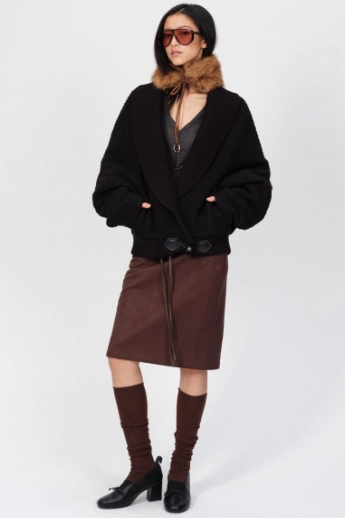 Winter Retro Suede Midi Skirt