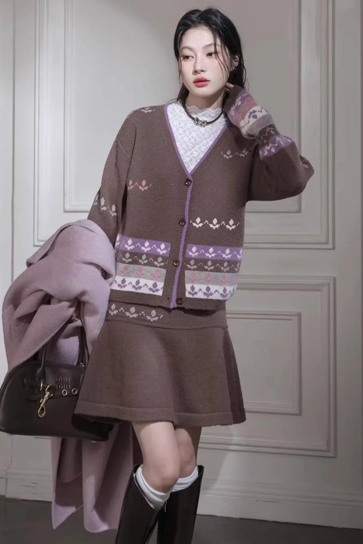 Winter Tulip Wool Cardigan Set