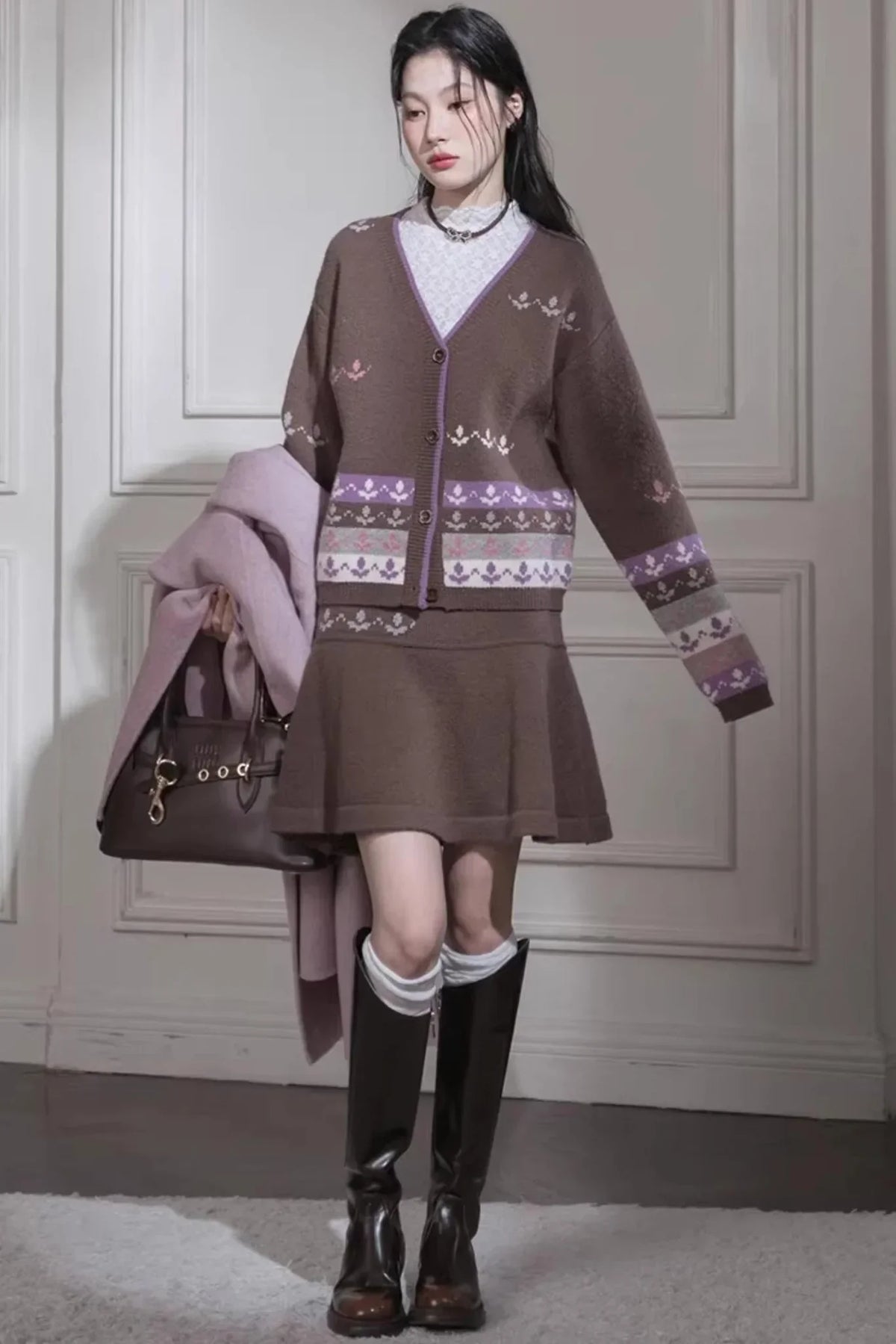 Winter Tulip Wool Cardigan Set