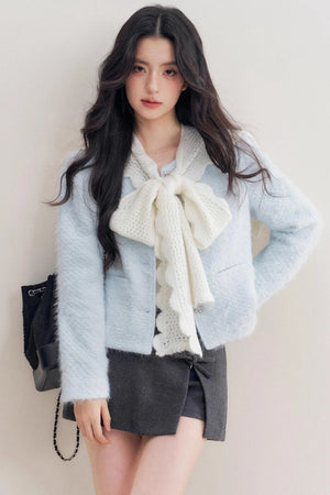 Winter Wool Blend Crew Neck Jacket