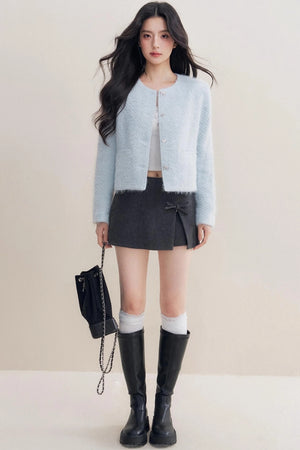 Winter Wool Blend Crew Neck Jacket