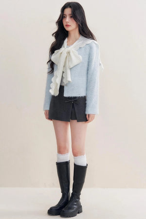 Winter Wool Blend Crew Neck Jacket