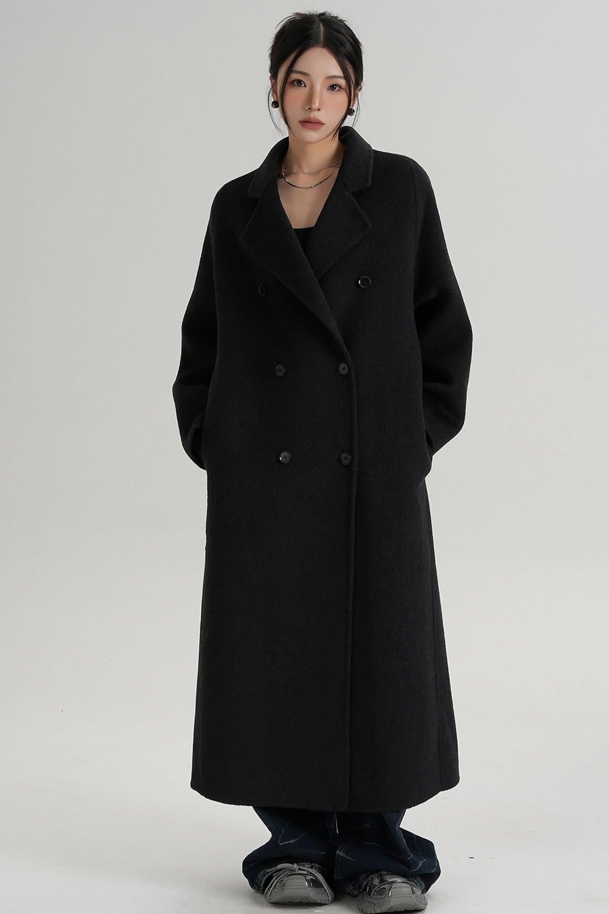 With Suit Collar Long Woolen Coat