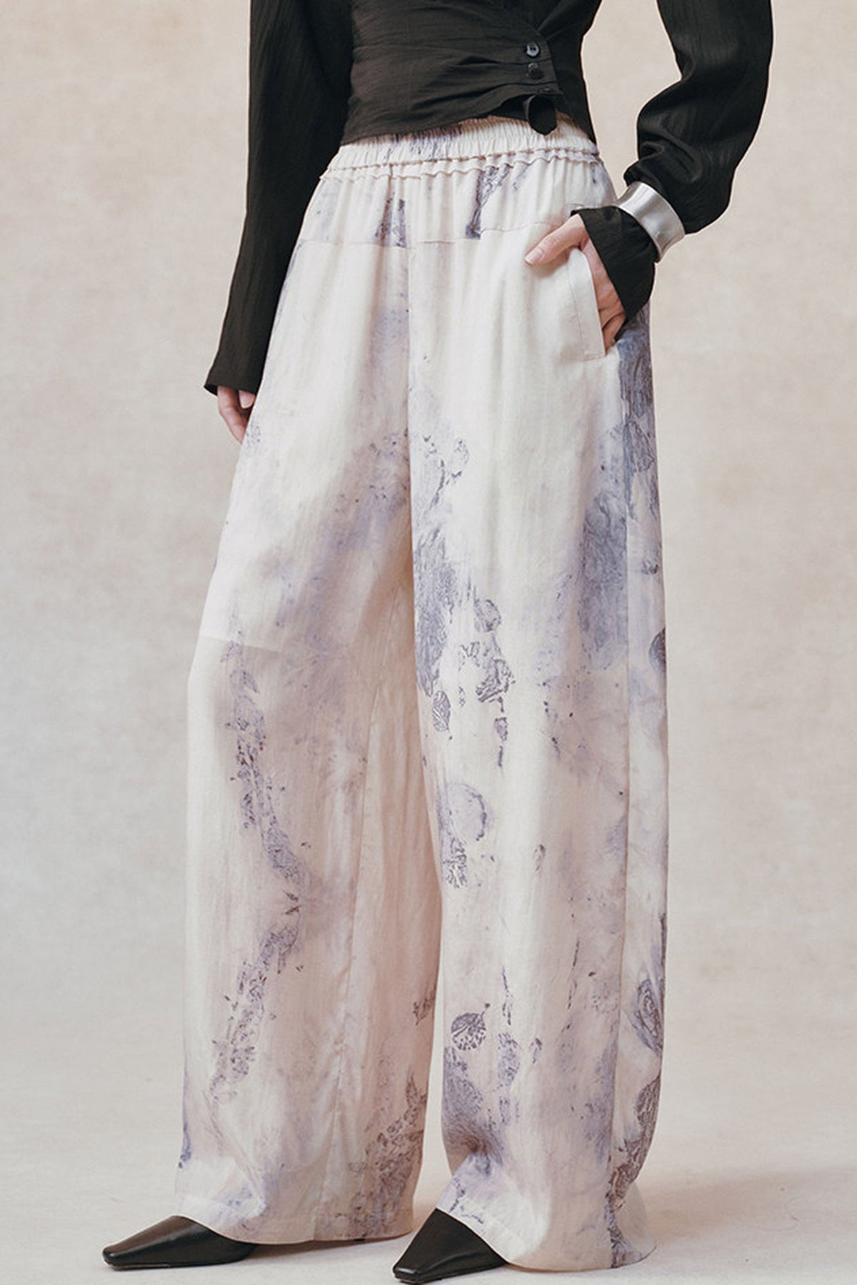 Women's Color-Block Waistband Print Straight-Leg Pants