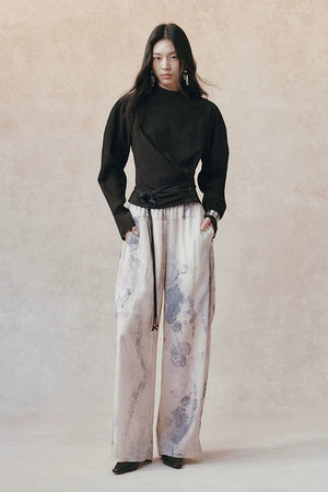 Women's Color-Block Waistband Print Straight-Leg Pants