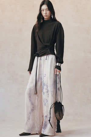 Women's Color-Block Waistband Print Straight-Leg Pants