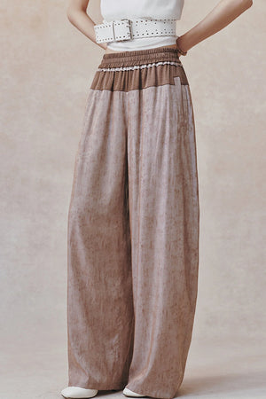 Women's Color-Block Waistband Print Straight-Leg Pants