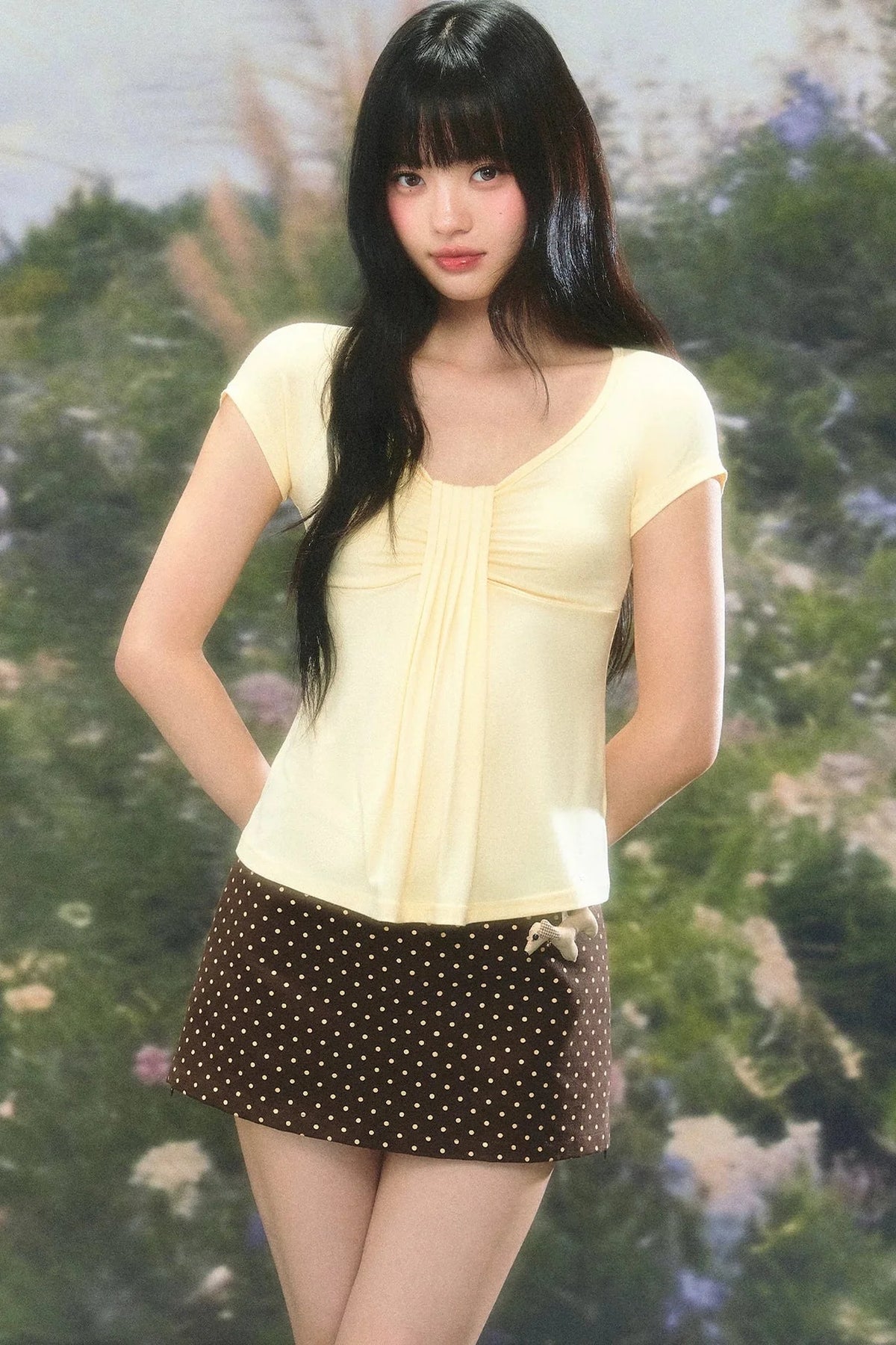 Women's U-Neck Pleated T-Shirt