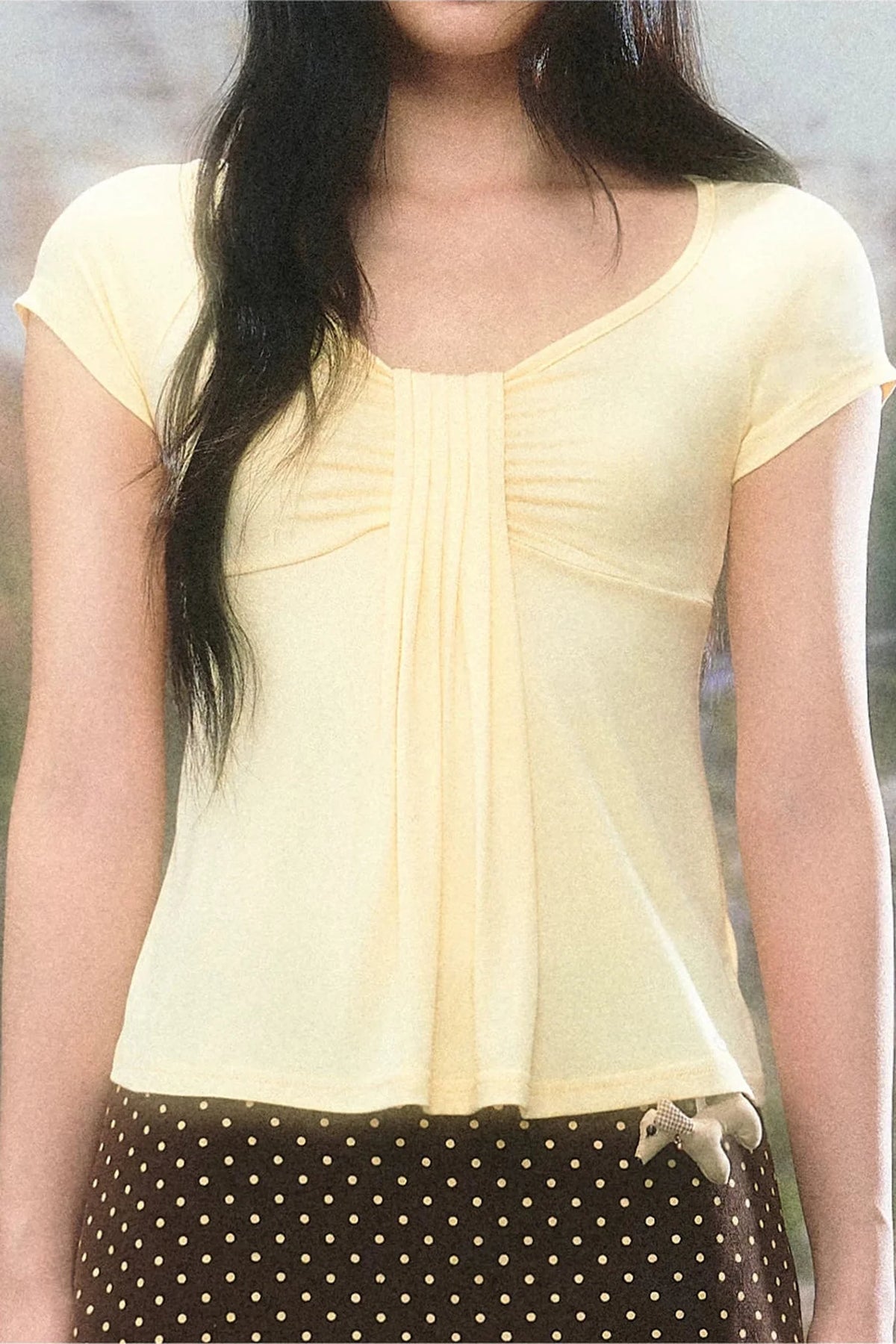 Women's U-Neck Pleated T-Shirt
