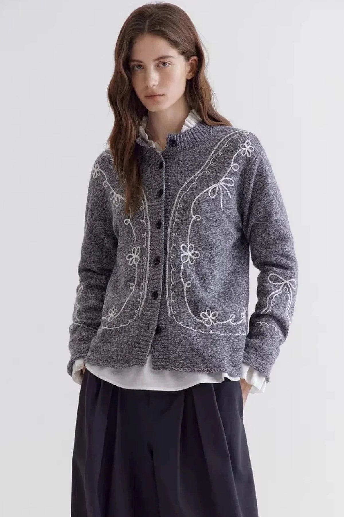 Wool Blend Embroidered Cardigan