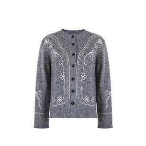 Wool Blend Embroidered Cardigan