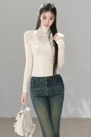 Wool Blend Hollow Knit Top