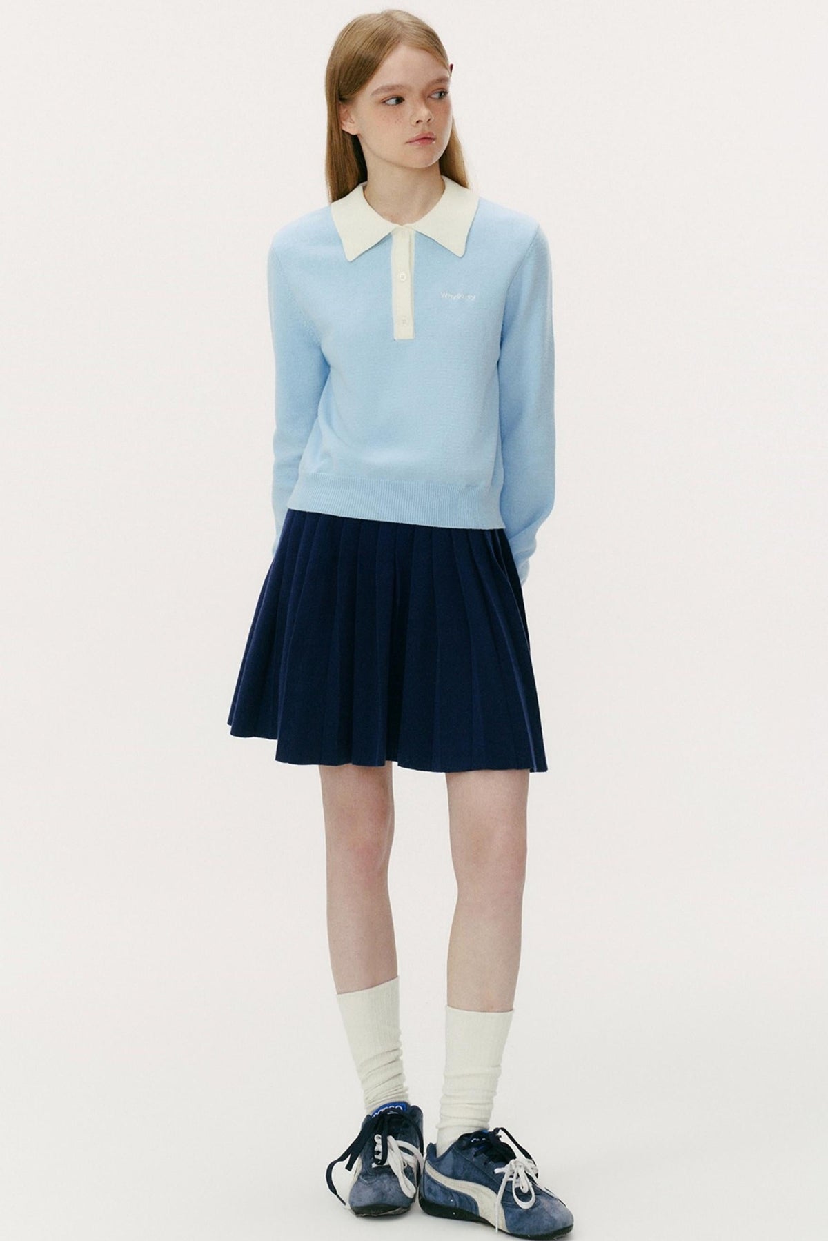 Wool Blend Knit Polo Sweater