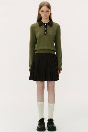 Wool Blend Knit Polo Sweater