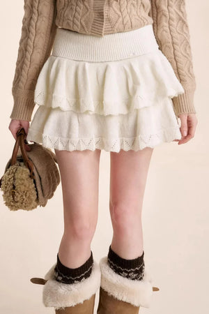 Wool Blend Lace Tiered Skirt