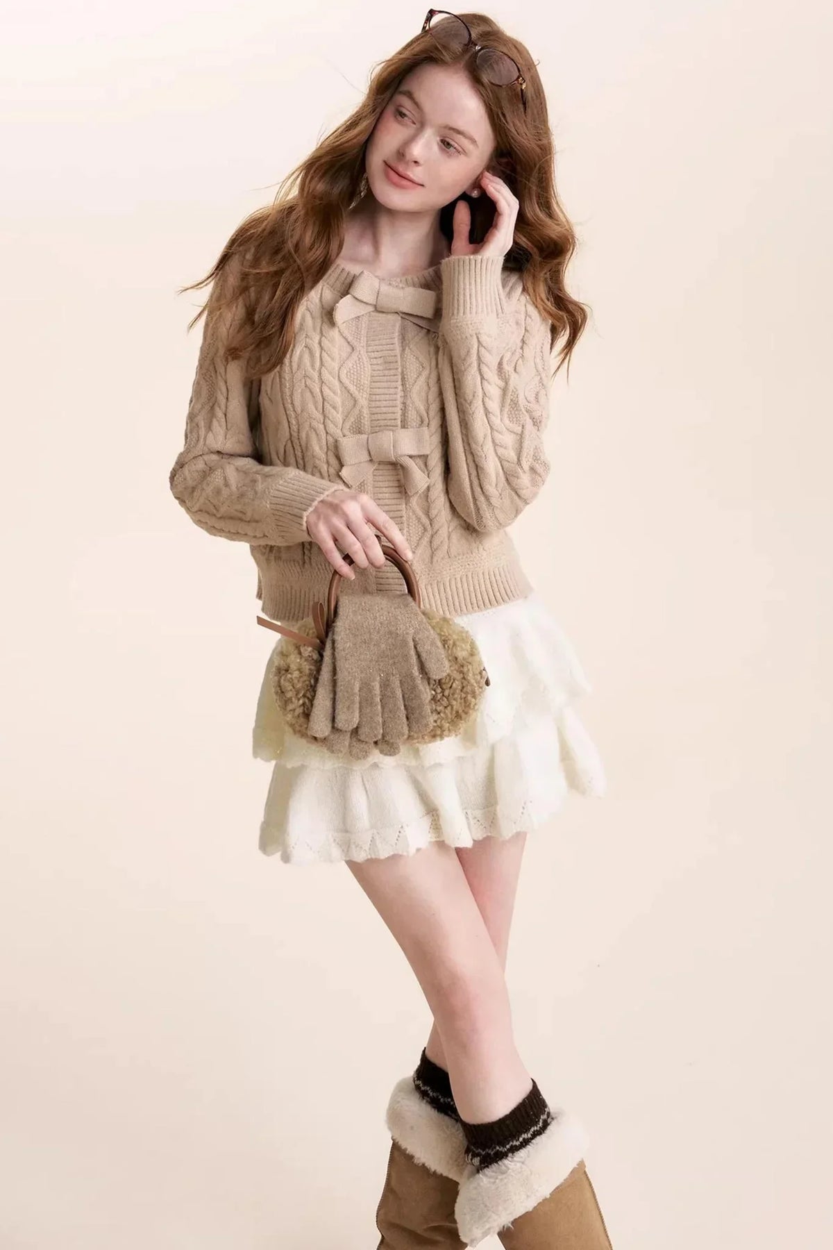 Wool Blend Lace Tiered Skirt