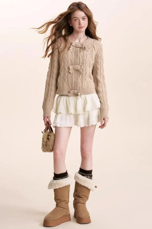Wool Blend Lace Tiered Skirt