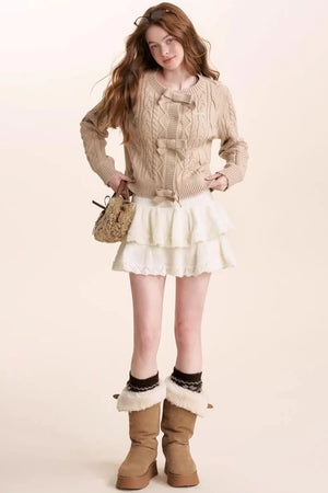 Wool Blend Lace Tiered Skirt