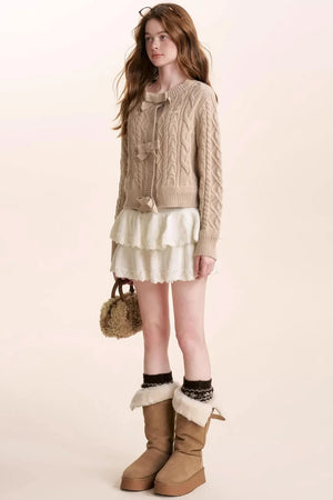 Wool Blend Lace Tiered Skirt