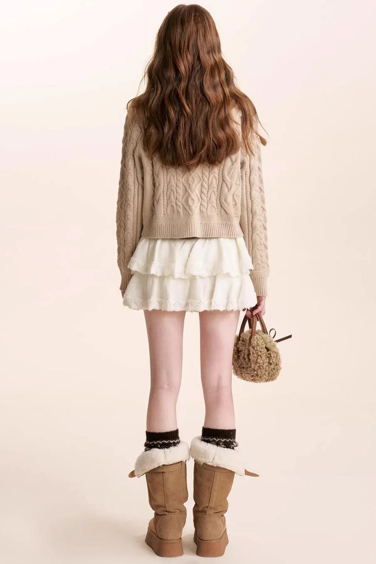 Wool Blend Lace Tiered Skirt