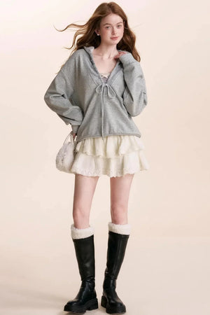 Wool Blend Lace Tiered Skirt