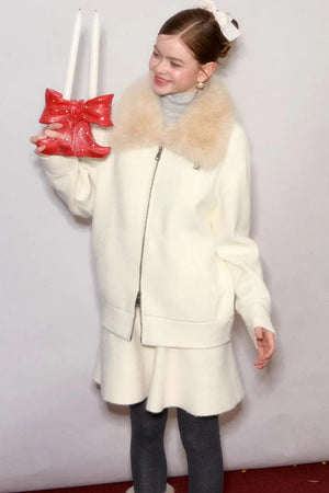 Wool Blend Lapel Fur Collar Coat Set-Up
