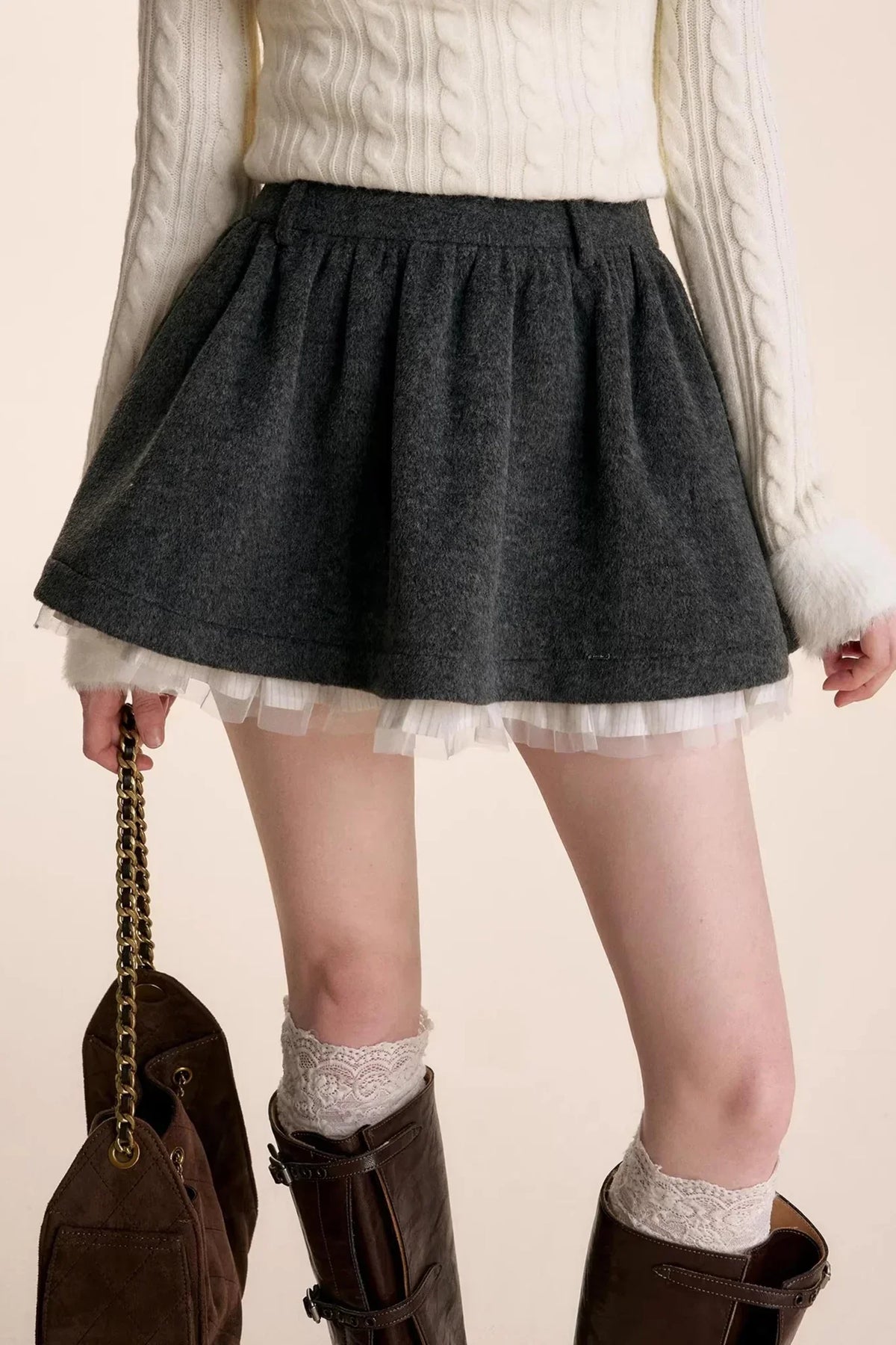 Wool Blend Patchwork Skirt