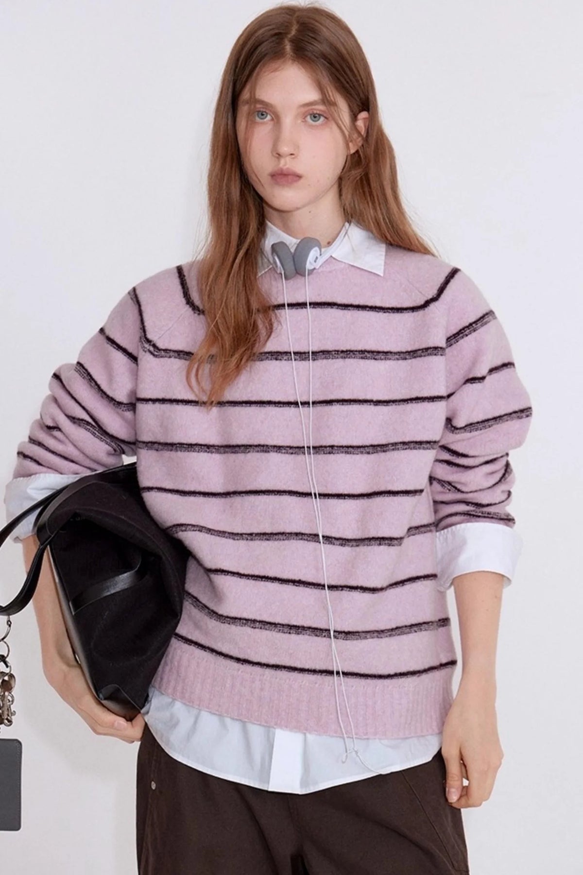 Wool Blend Striped Knit Pullover Sweater