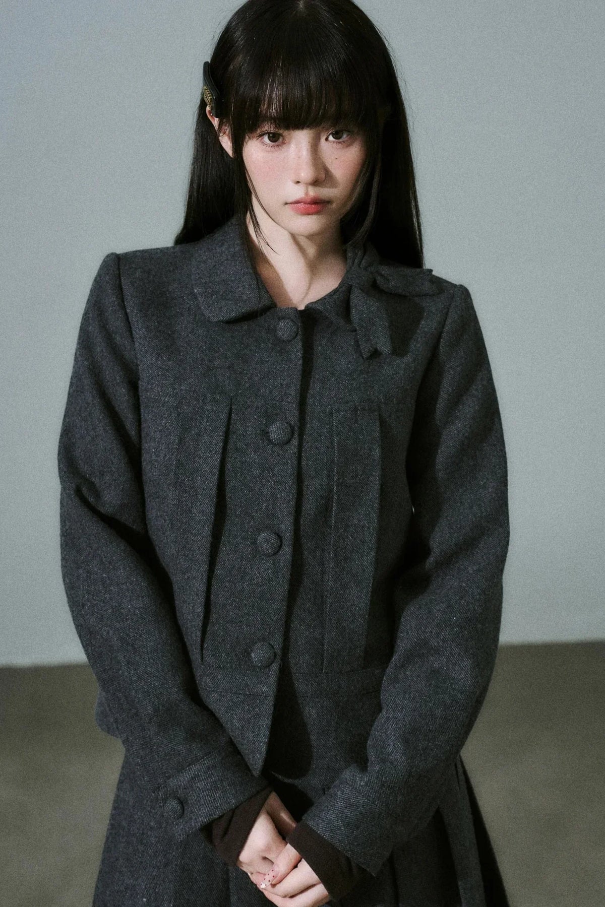 Wool Bow Tie Blazer Suit & Skirt Set-Up