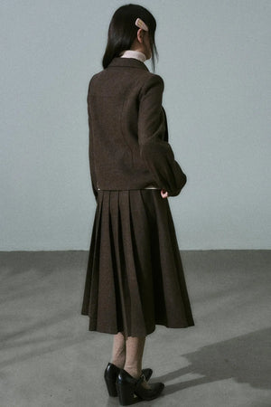 Wool Bow Tie Blazer Suit & Skirt Set-Up