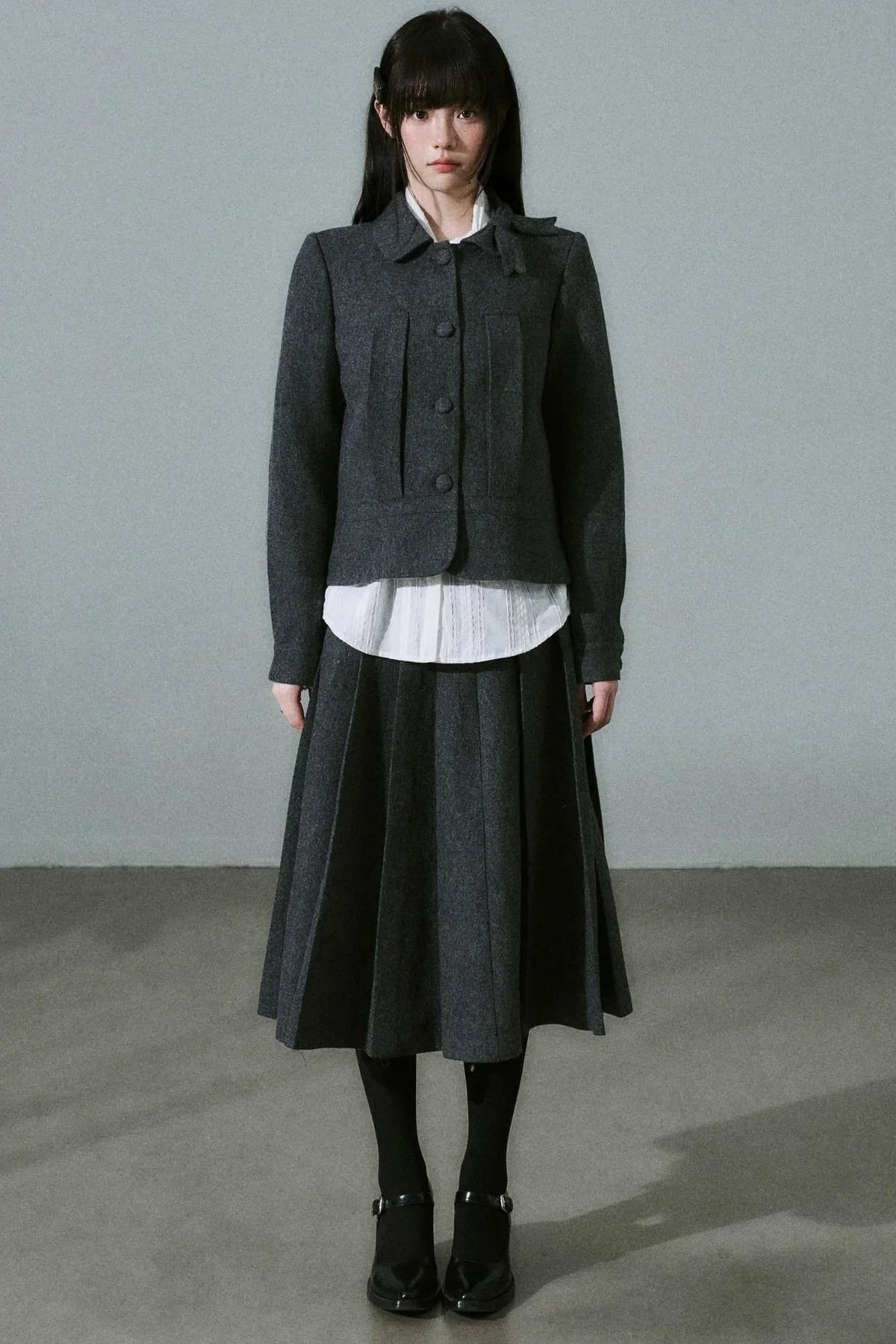 Wool Bow Tie Blazer Suit & Skirt Set-Up