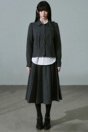 Wool Bow Tie Blazer Suit & Skirt Set-Up