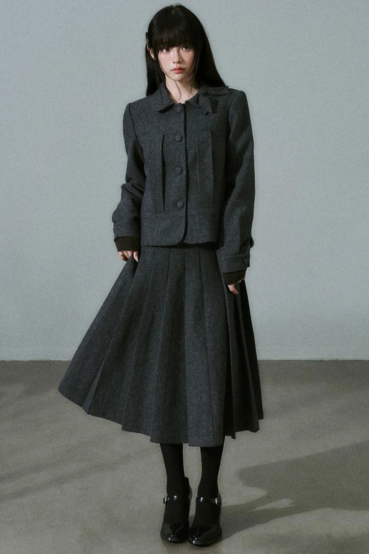 Wool Bow Tie Blazer Suit & Skirt Set-Up