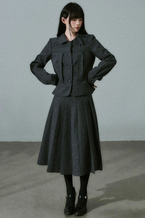 Wool Bow Tie Blazer Suit & Skirt Set-Up