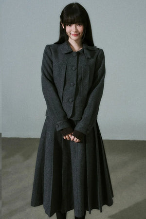 Wool Bow Tie Blazer Suit & Skirt Set-Up