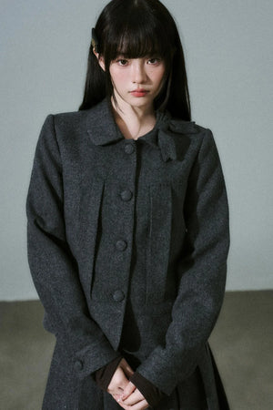 Wool Bow Tie Blazer Suit & Skirt Set-Up