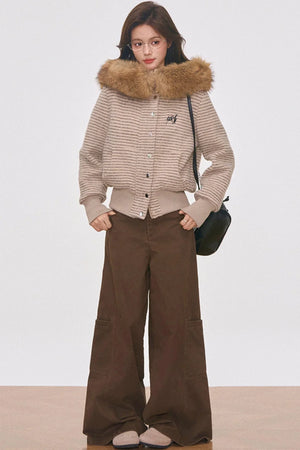 Wool Collar Hooded Jacket Set-Up