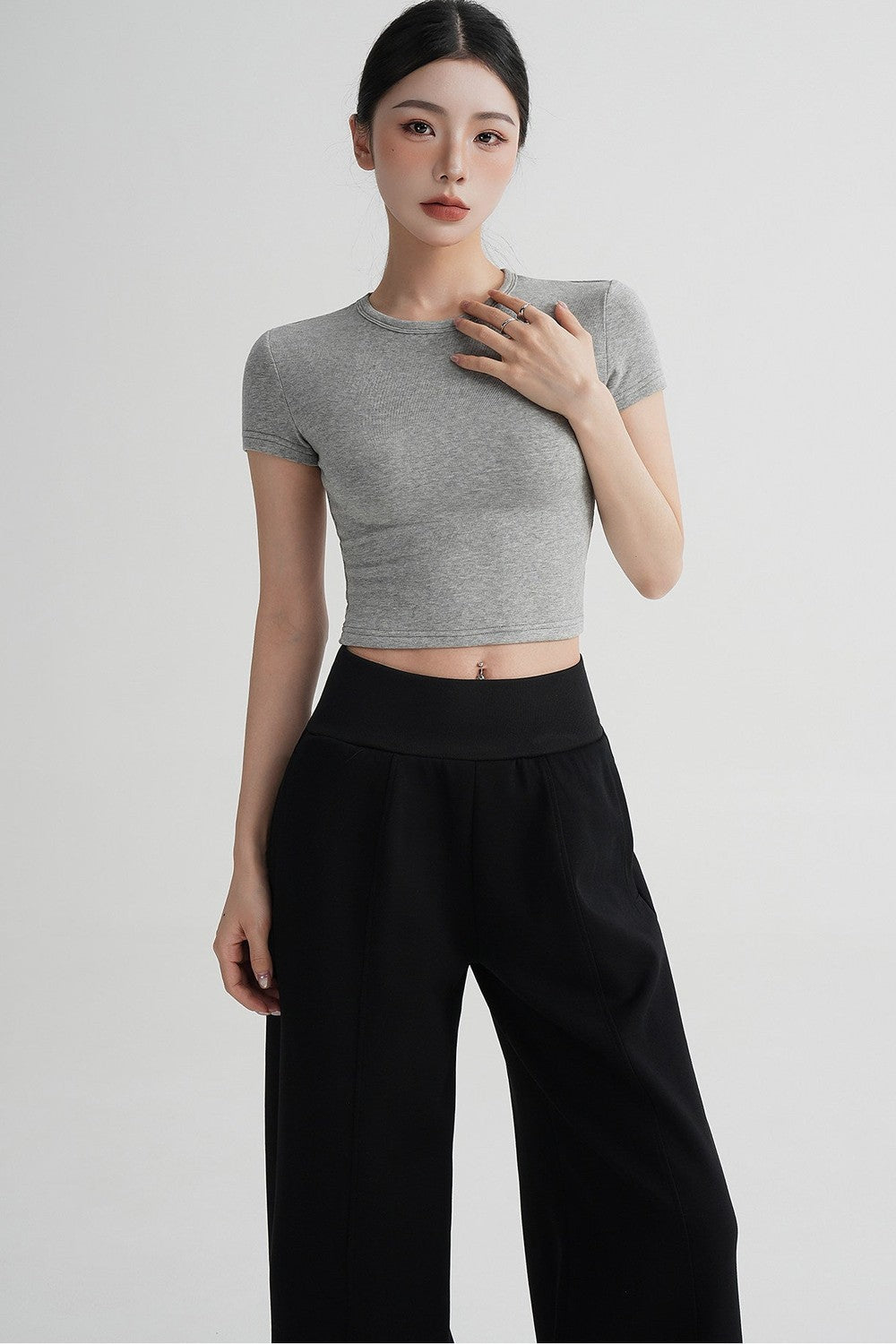 Wool Cropped Short Sleeve Top