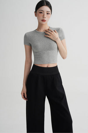 Wool Cropped Short Sleeve Top