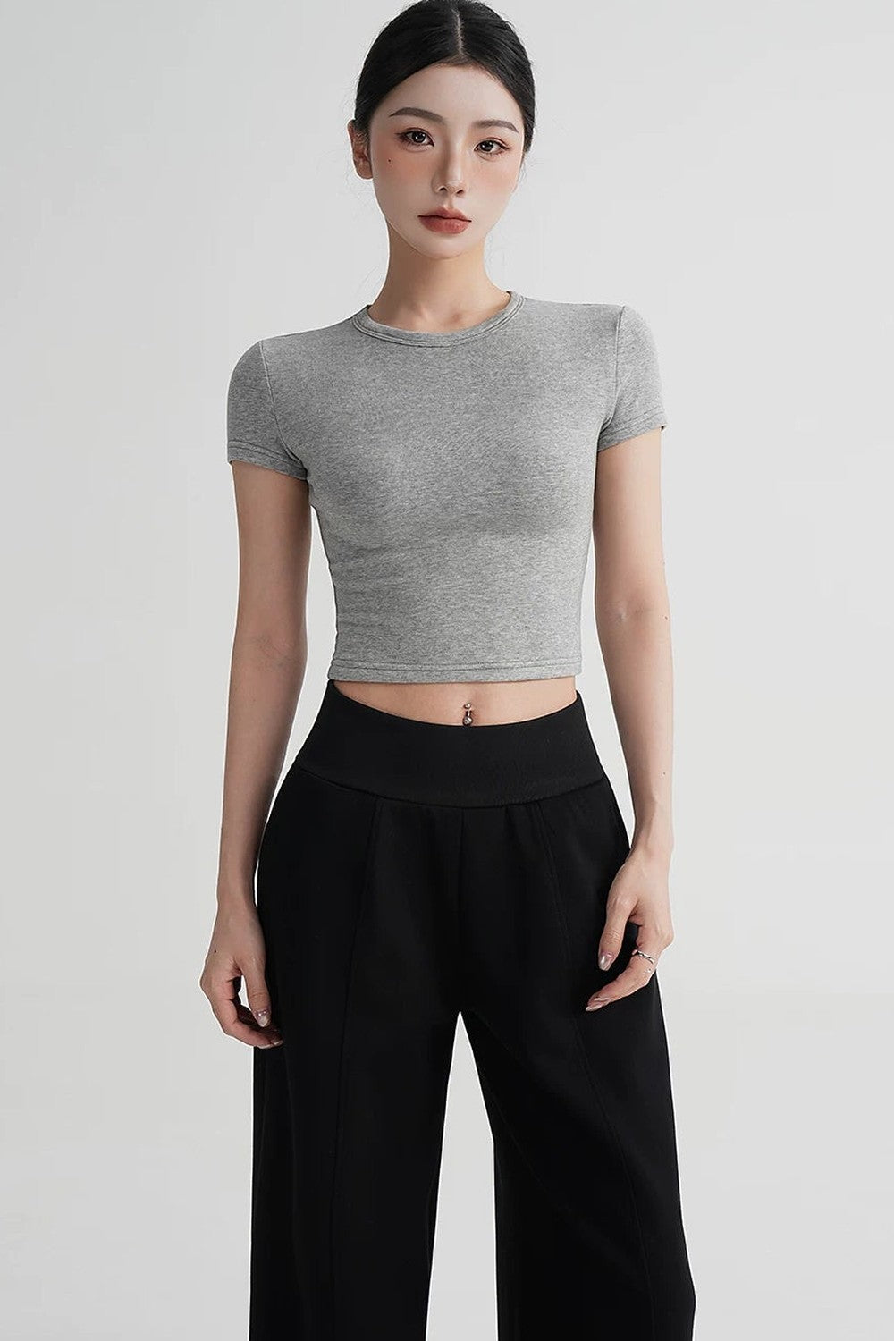 Wool Cropped Short Sleeve Top