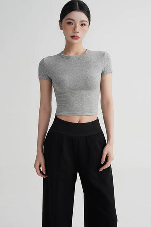 Wool Cropped Short Sleeve Top