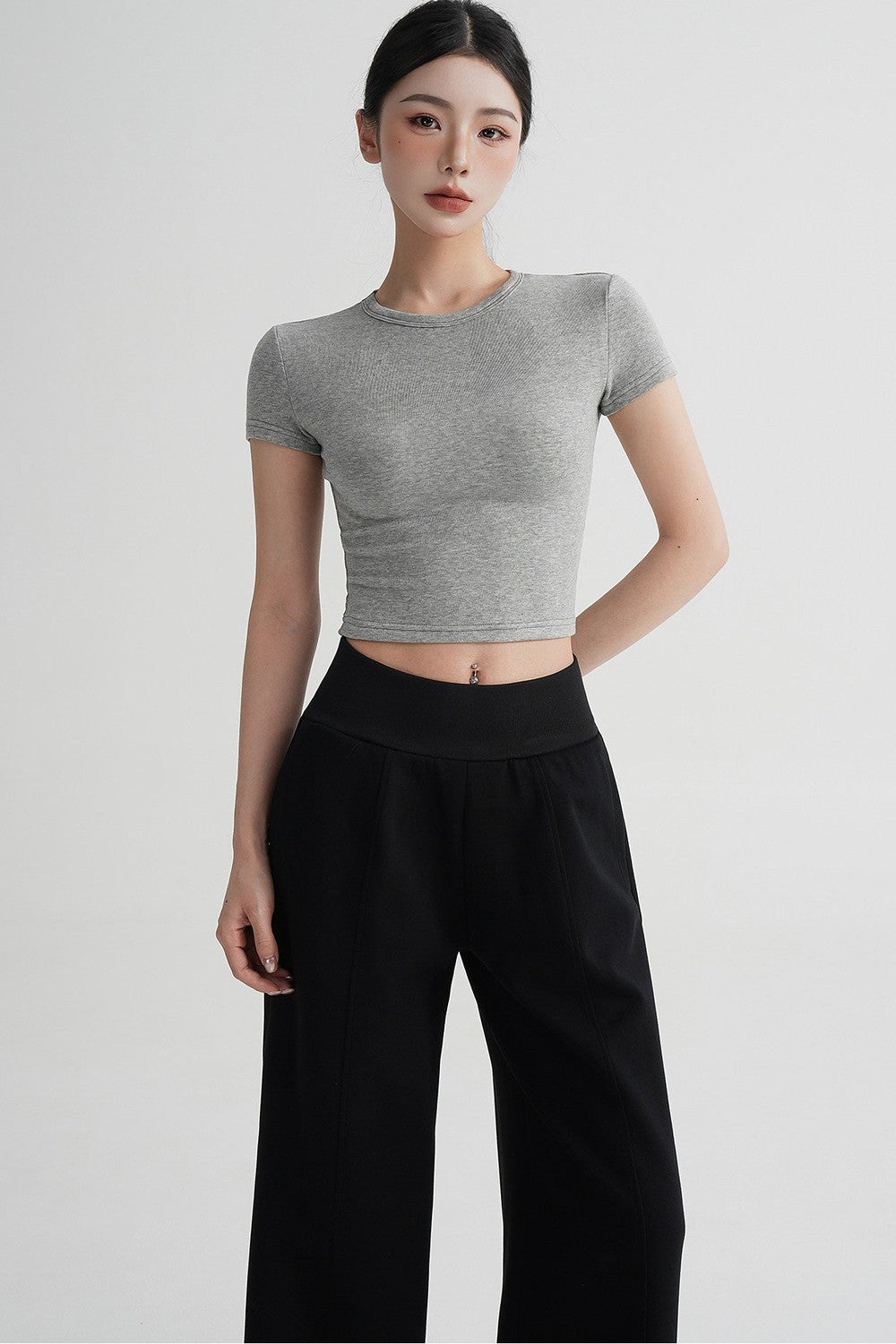 Wool Cropped Short Sleeve Top