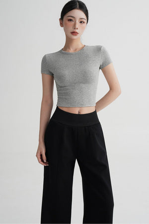 Wool Cropped Short Sleeve Top
