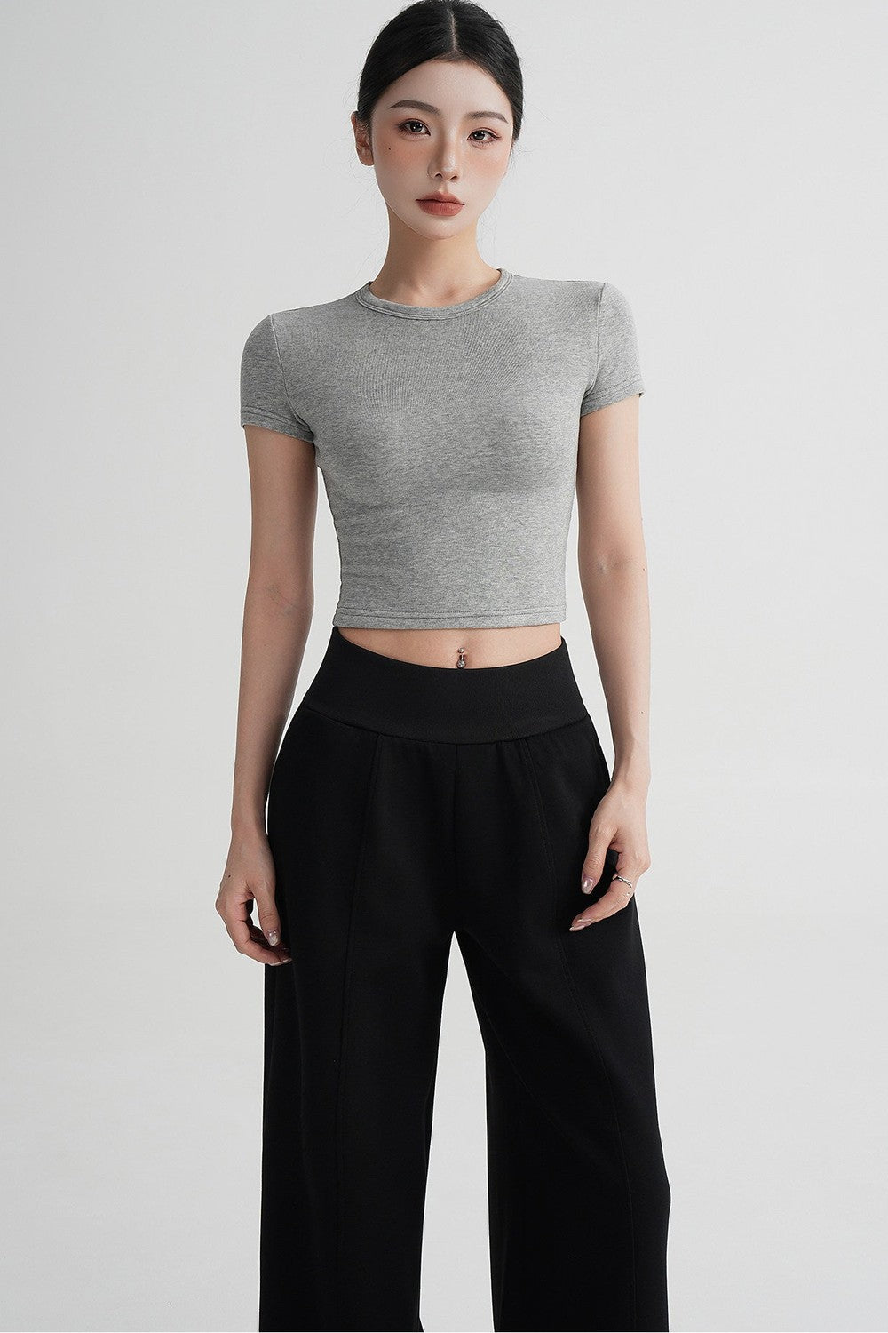 Wool Cropped Short Sleeve Top