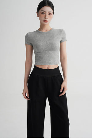 Wool Cropped Short Sleeve Top