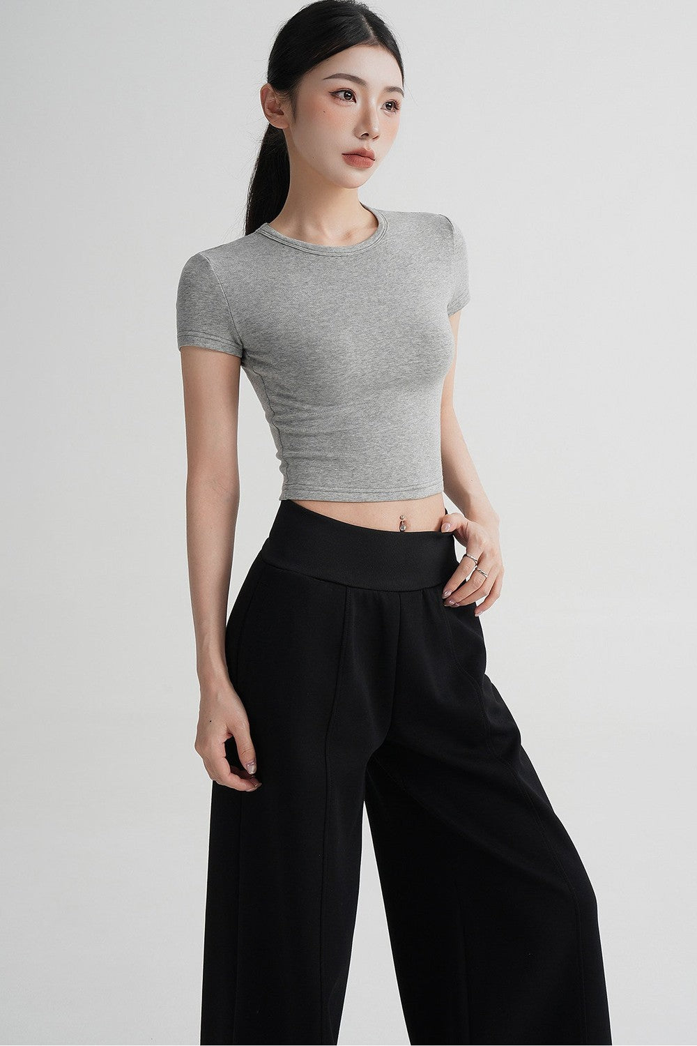 Wool Cropped Short Sleeve Top