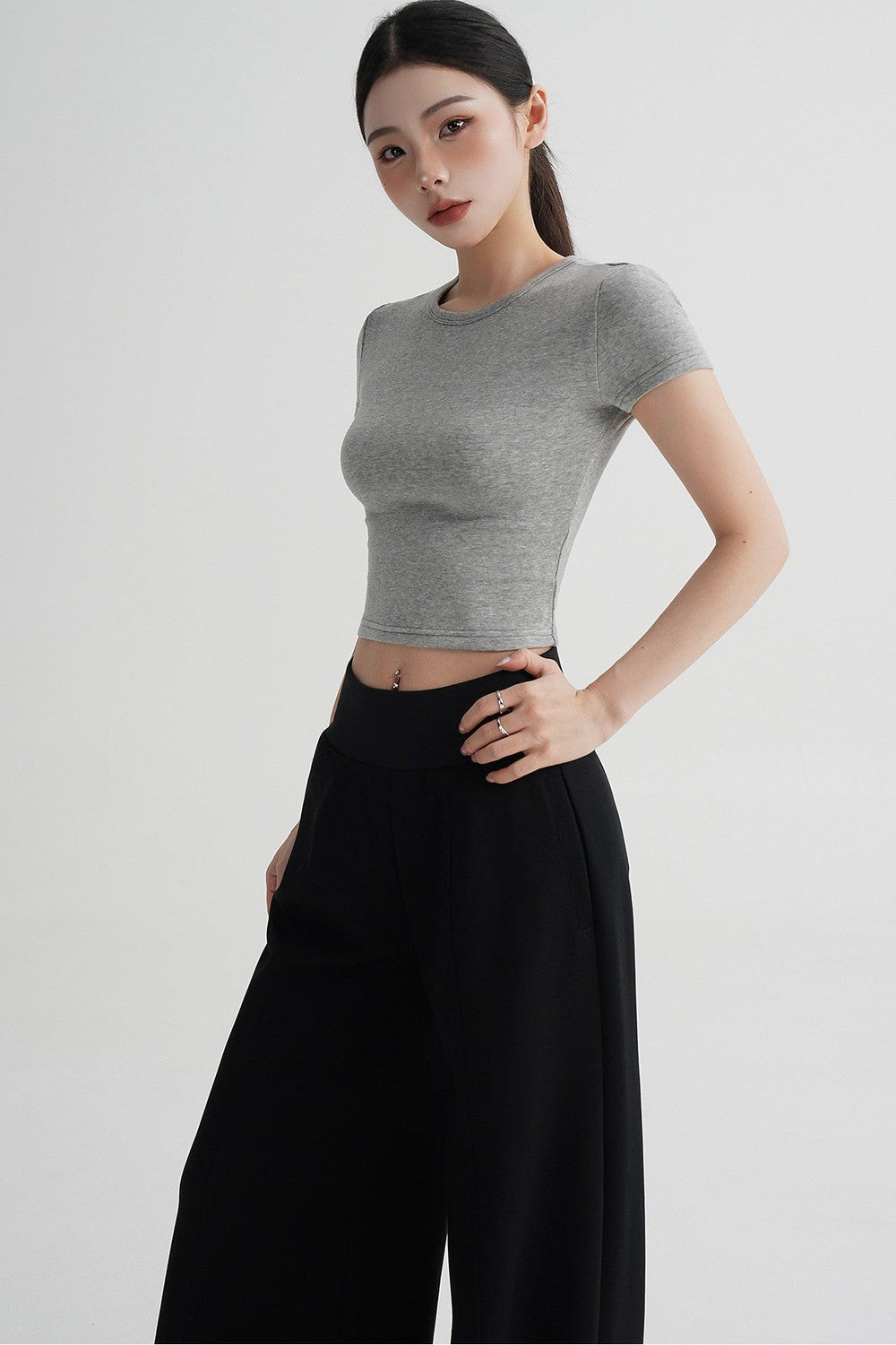 Wool Cropped Short Sleeve Top