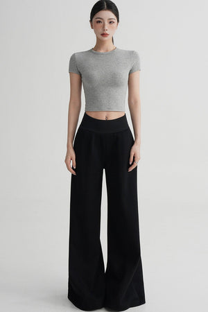 Wool Cropped Short Sleeve Top