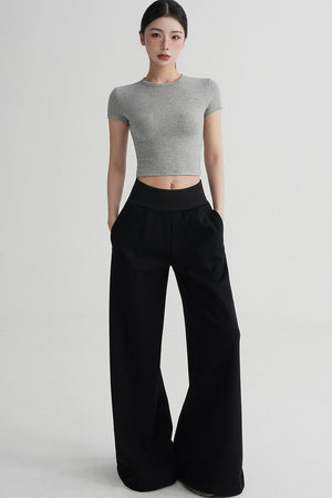Wool Cropped Short Sleeve Top