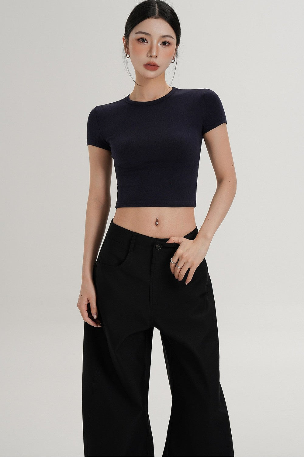 Wool Cropped Short Sleeve Top